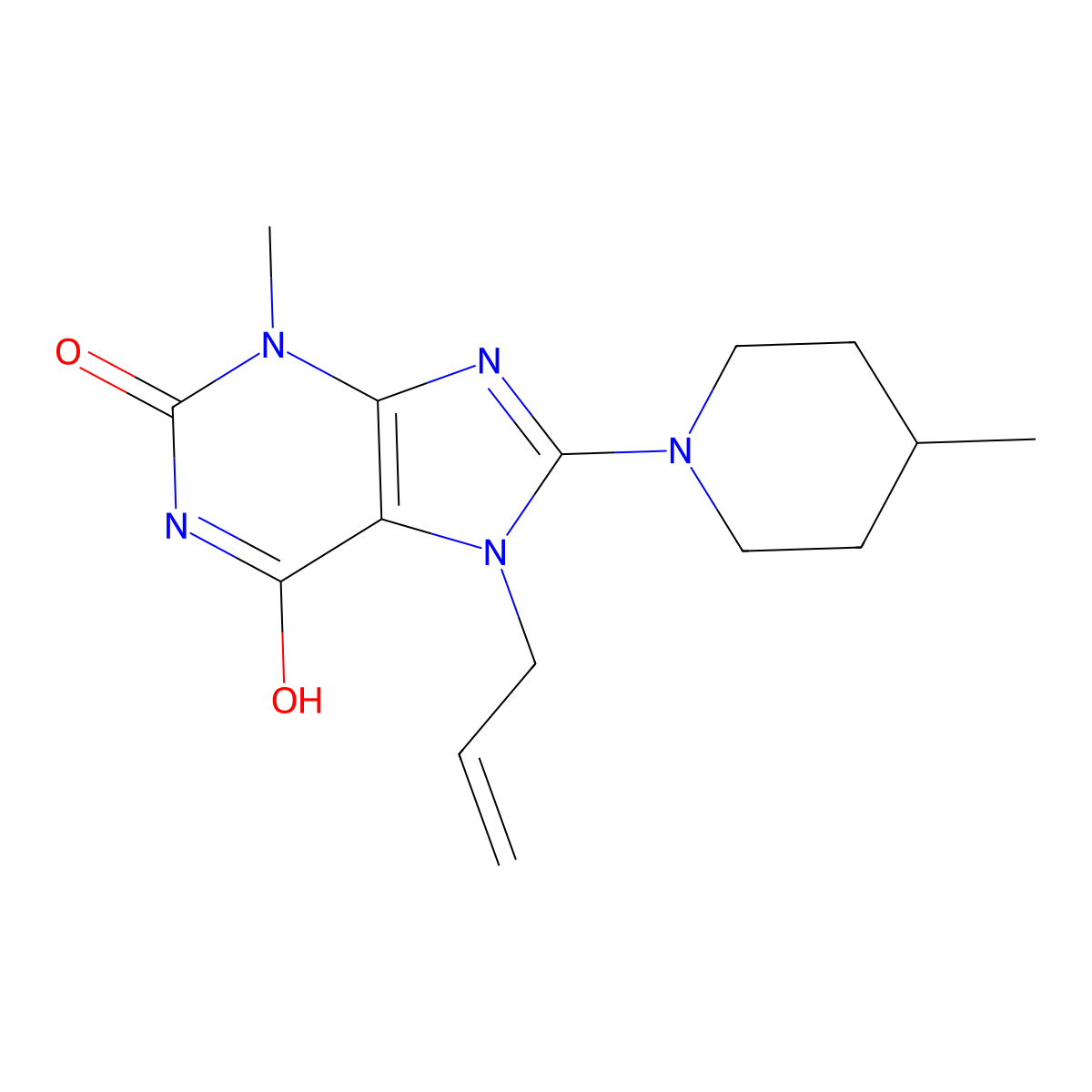7-allyl-3-methyl-8-(4-methylpiperidin-1-yl)-1H-purine-2,6(3H,7H)-dione molecular structure, CAS 577698-84-1