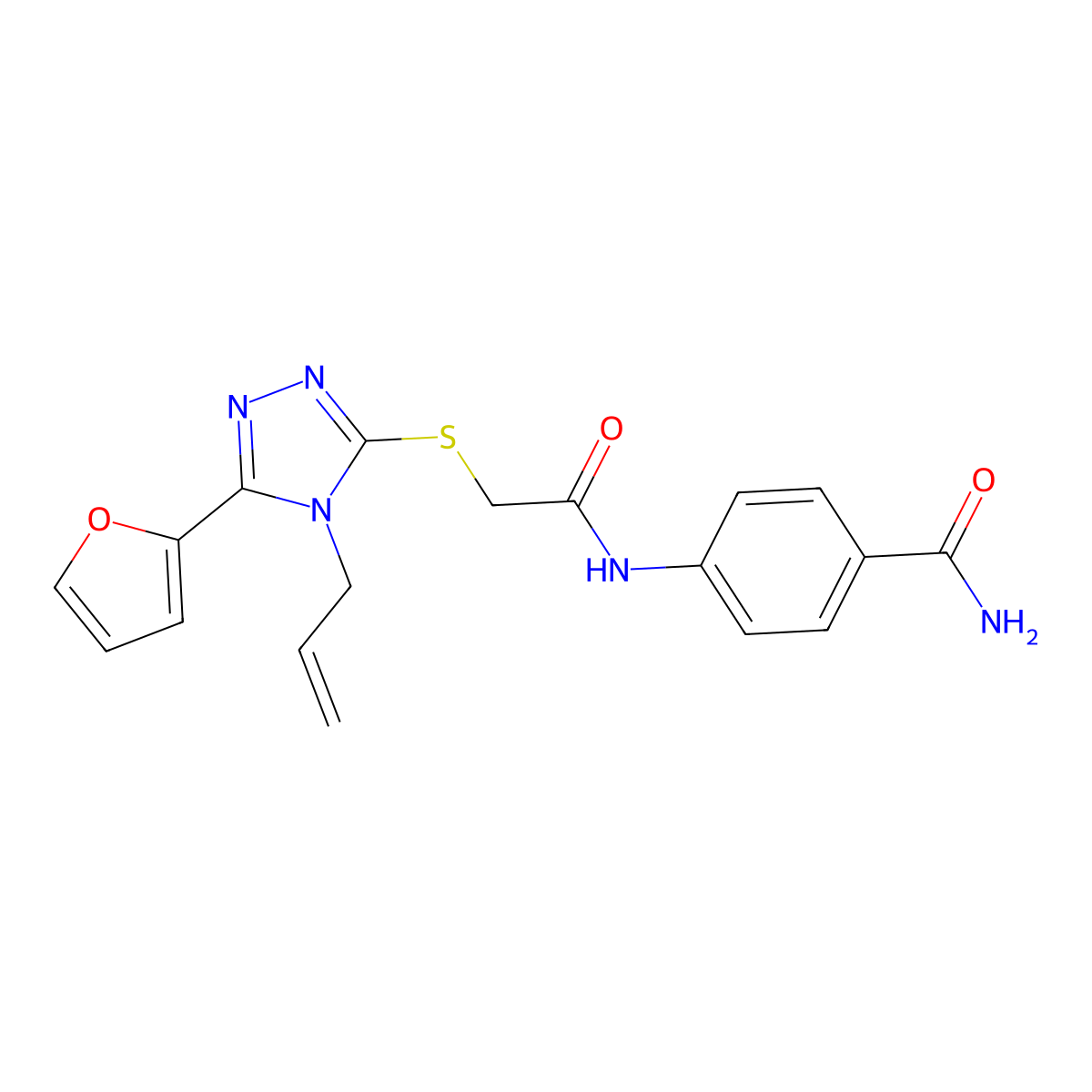 4-((((4-Allyl-5-(2-furyl)-4H-1,2,4-triazol-3-YL)thio)acetyl)amino)benzamide molecular structure, CAS 577698-90-9