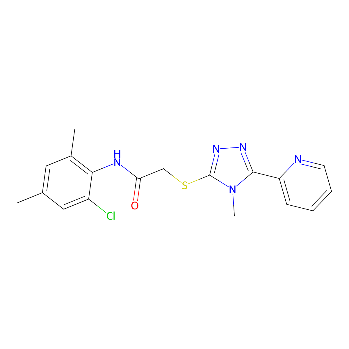 N-(2-chloro-4,6-dimethylphenyl)-2-{[4-methyl-5-(pyridin-2-yl)-4H-1,2,4-triazol-3-yl]sulfanyl}acetamide molecular structure, CAS 577699-01-5