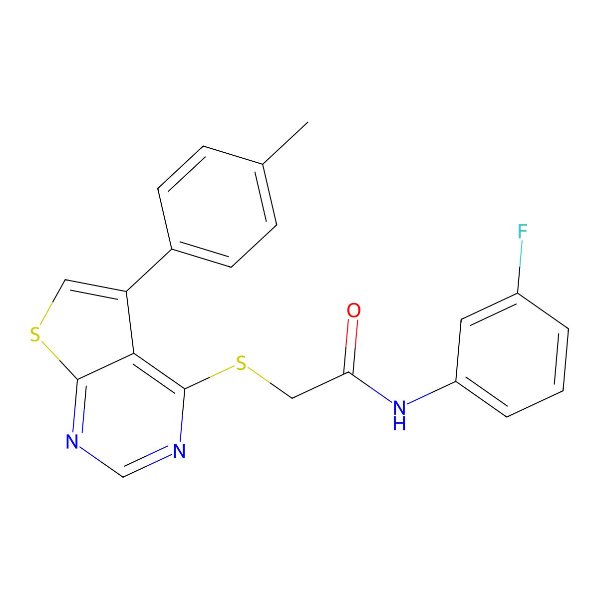 N-(3-fluorophenyl)-2-{[5-(4-methylphenyl)thieno[2,3-d]pyrimidin-4-yl]sulfanyl}acetamide molecular structure, CAS 577699-13-9