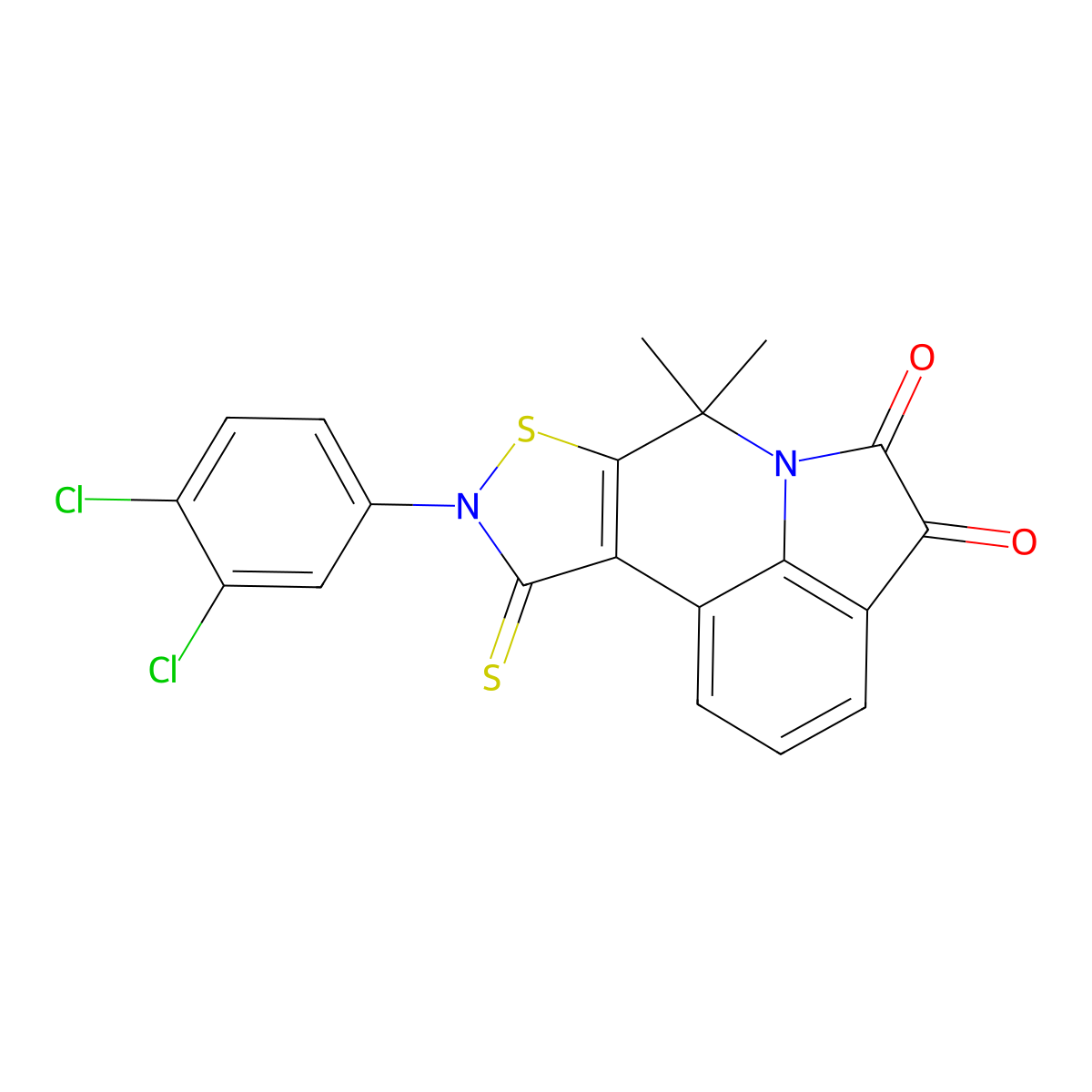 9-(3,4-dichlorophenyl)-7,7-dimethyl-10-thioxo-9,10-dihydro-7H-isothiazolo[5,4-c]pyrrolo[3,2,1-ij]quinoline-4,5-dione molecular structure, CAS 577699-17-3