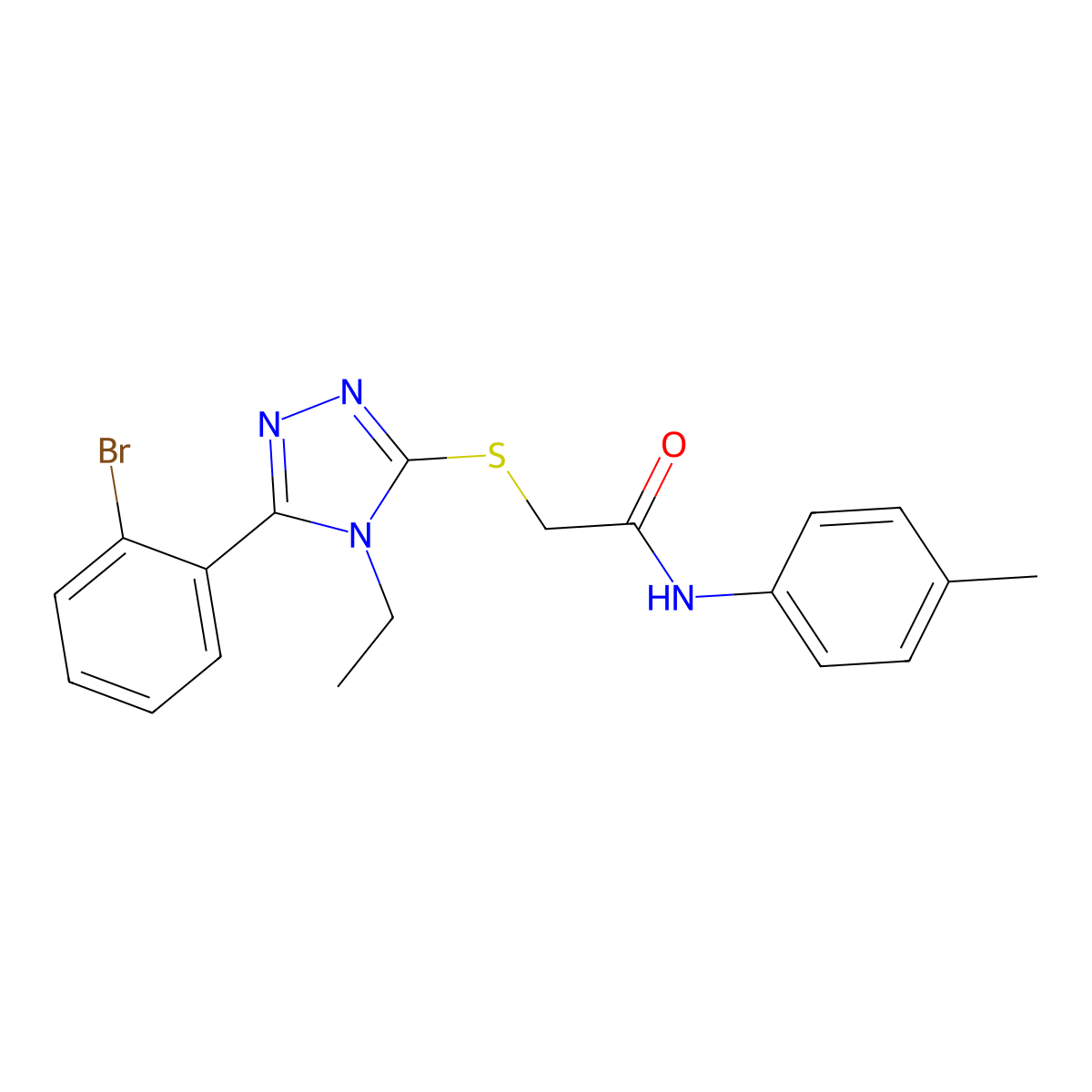 2-[[5-(2-bromophenyl)-4-ethyl-1,2,4-triazol-3-yl]sulfanyl]-N-(4-methylphenyl)acetamide molecular structure, CAS 577699-29-7