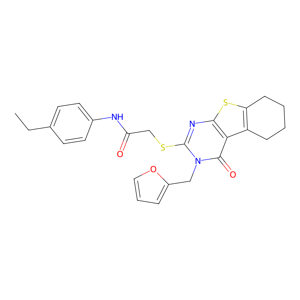 N-(4-ethylphenyl)-2-[3-(2-furylmethyl)-4-oxo(3,5,6,7,8-pentahydrobenzo[b]thiop heno[2,3-d]pyrimidin-2-ylthio)]acetamide molecular structure, CAS 577699-51-5
