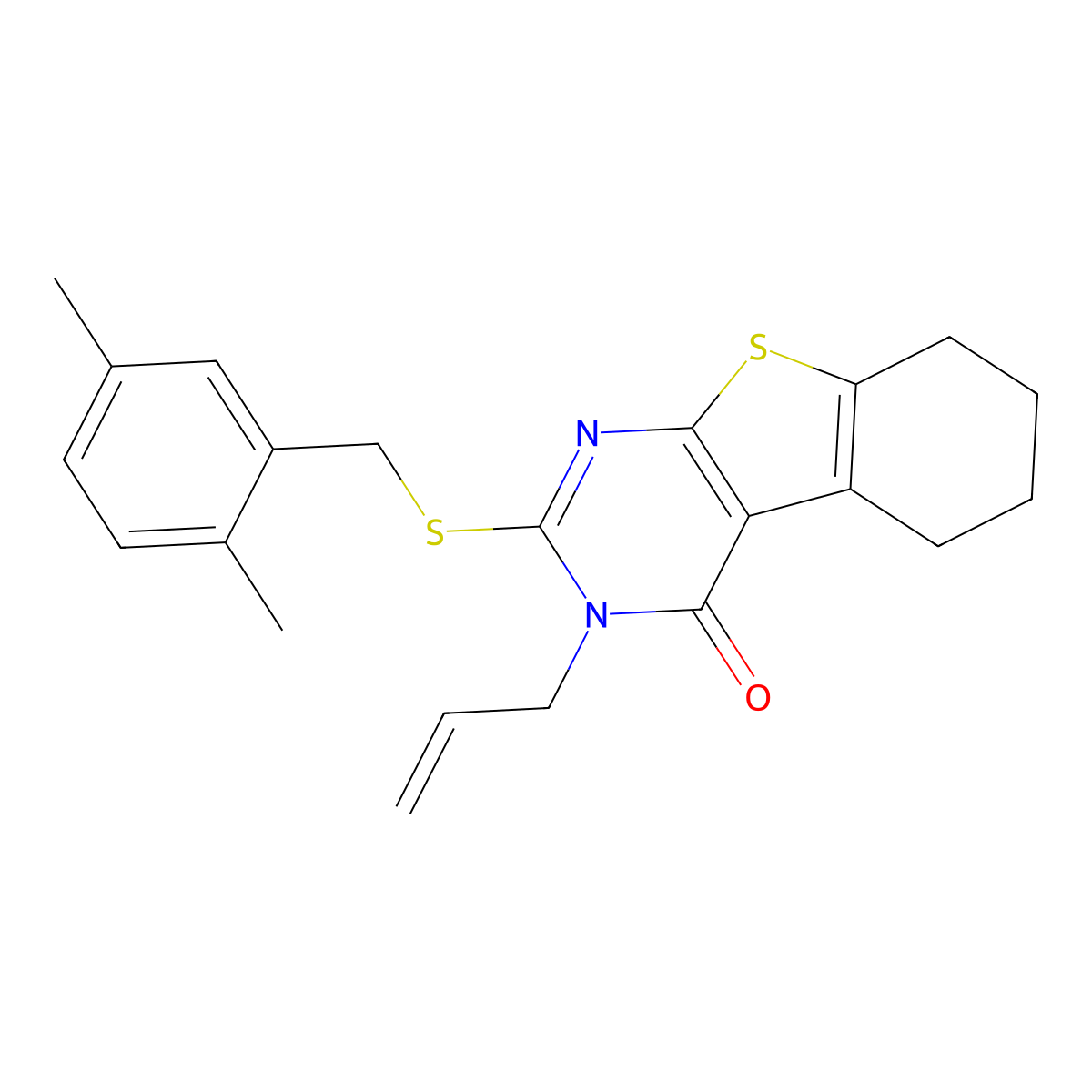 2-[(2,5-dimethylbenzyl)sulfanyl]-3-(prop-2-en-1-yl)-5,6,7,8-tetrahydro[1]benzothieno[2,3-d]pyrimidin-4(3H)-one molecular structure, CAS 577699-69-5
