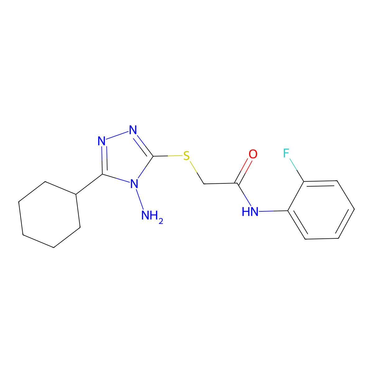 2-((4-amino-5-cyclohexyl-4H-1,2,4-triazol-3-yl)thio)-N-(2-fluorophenyl)acetamide molecular structure, CAS 577699-75-3