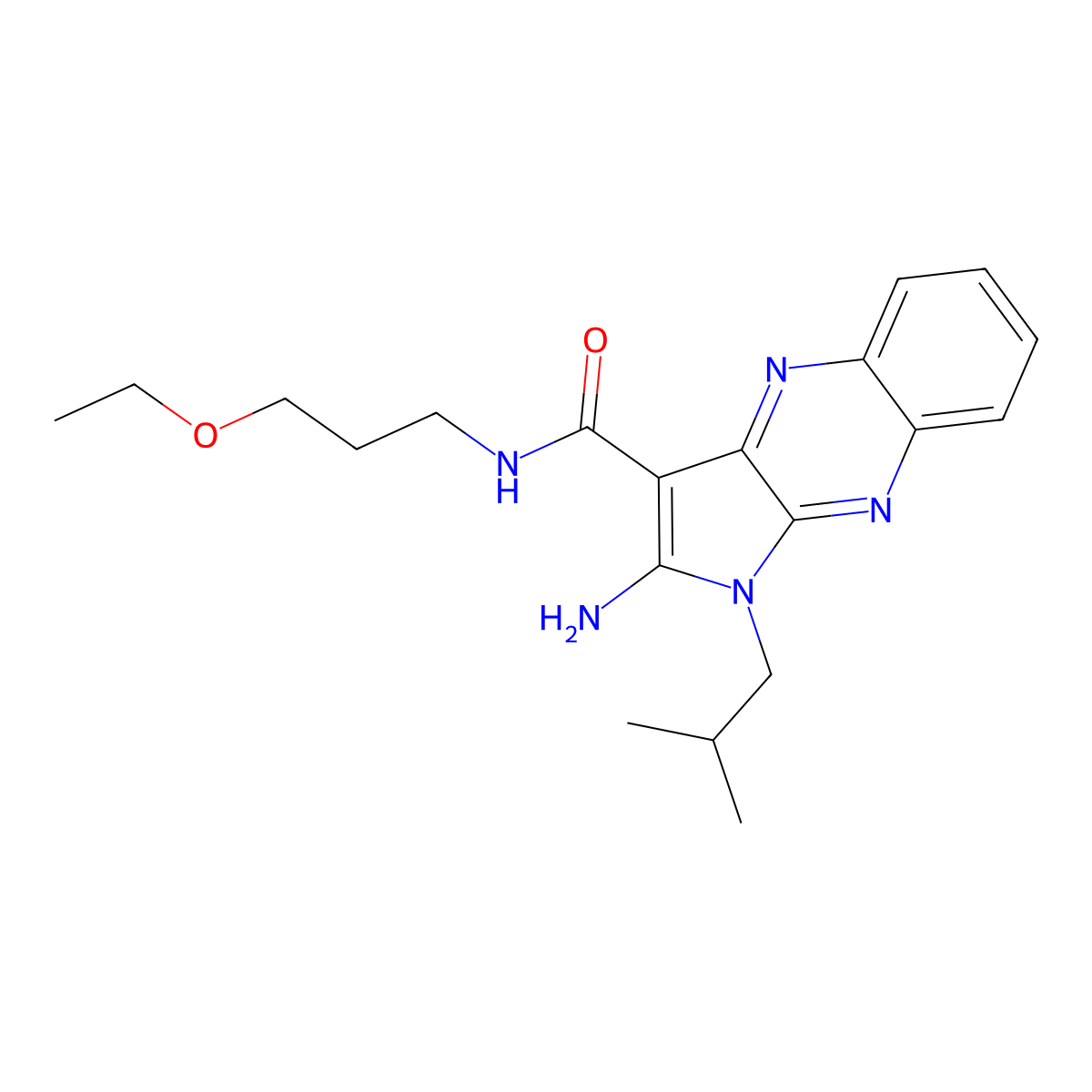 2-amino-N-(3-ethoxypropyl)-1-isobutyl-1H-pyrrolo[2,3-b]quinoxaline-3-carboxamide molecular structure, CAS 577699-96-8