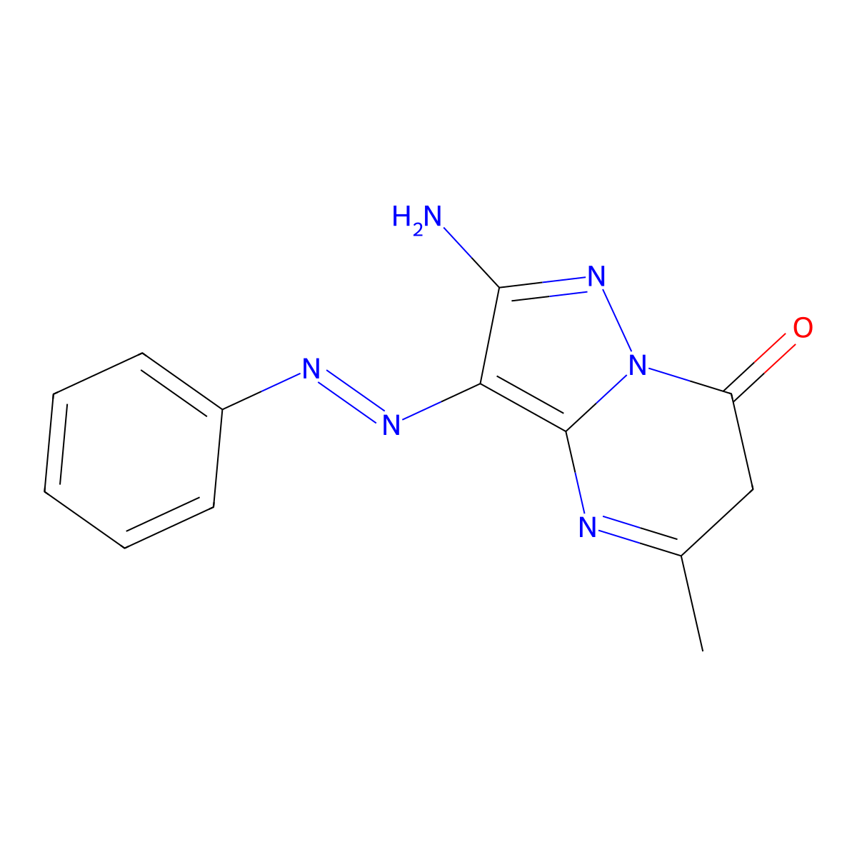2-amino-5-methyl-3-[(E)-phenyldiazenyl]pyrazolo[1,5-a]pyrimidin-7(6H)-one molecular structure, CAS 57770-64-6