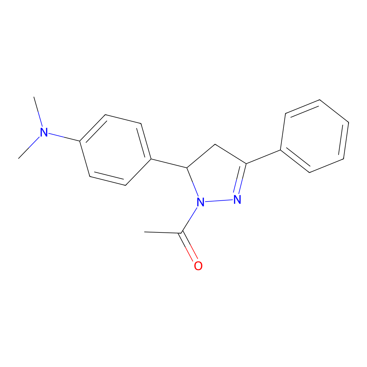 1-(5-(4-(dimethylamino)phenyl)-3-phenyl-4,5-dihydro-1H-pyrazol-1-yl)ethanone molecular structure, CAS 57770-97-5