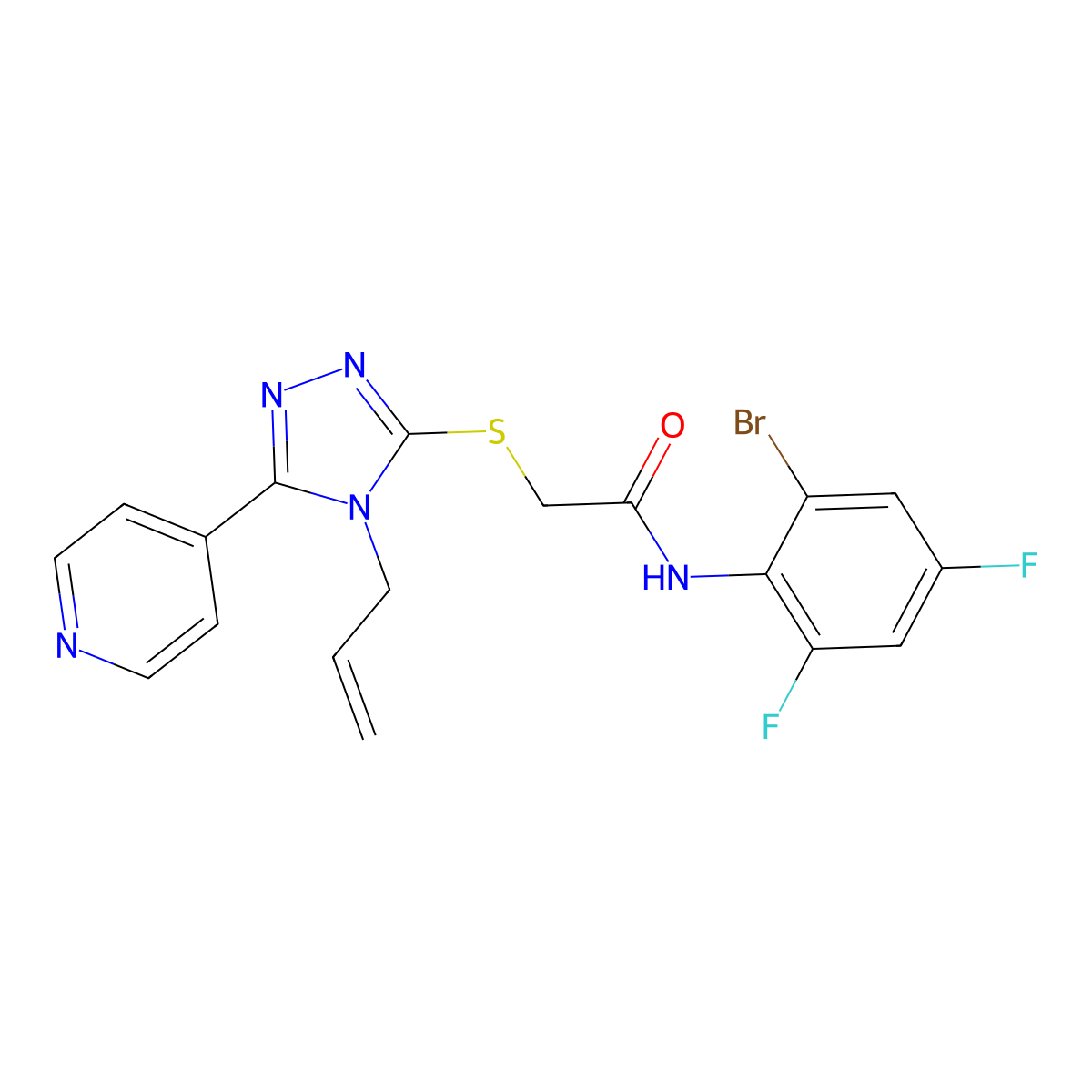 N-(2-bromo-4,6-difluorophenyl)-2-{[4-(prop-2-en-1-yl)-5-(pyridin-4-yl)-4H-1,2,4-triazol-3-yl]sulfanyl}acetamide molecular structure, CAS 577700-07-3