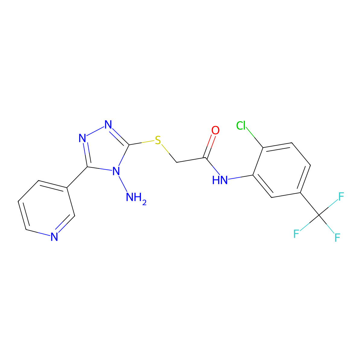 2-((4-amino-5-(pyridin-3-yl)-4H-1,2,4-triazol-3-yl)thio)-N-(2-chloro-5-(trifluoromethyl)phenyl)acetamide molecular structure, CAS 577700-13-1