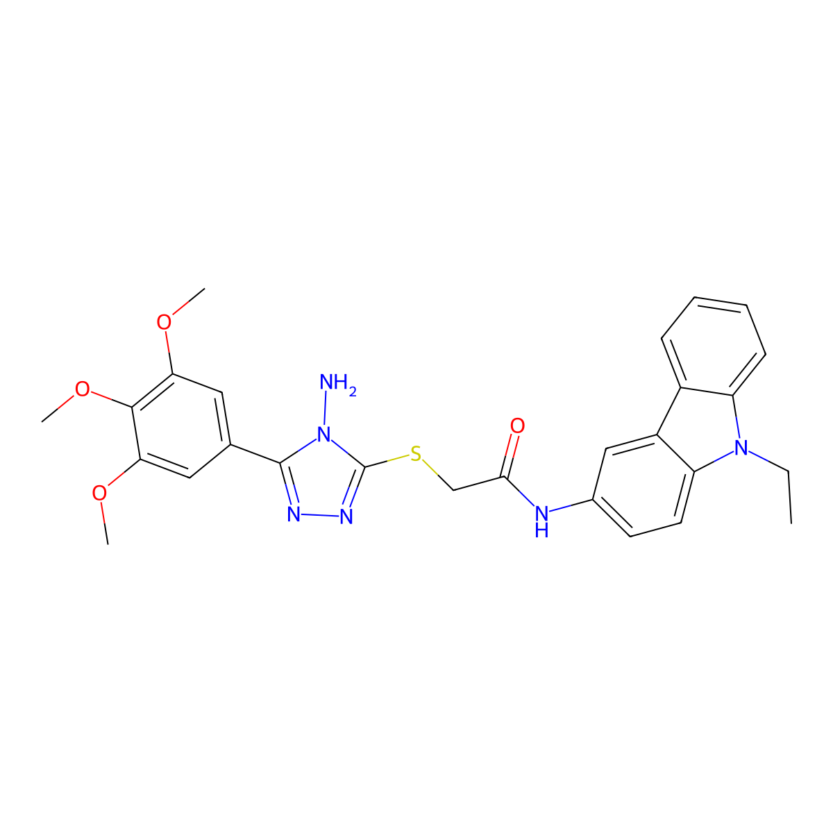 2-{[4-amino-5-(3,4,5-trimethoxyphenyl)-4H-1,2,4-triazol-3-yl]sulfanyl}-N-(9-ethyl-9H-carbazol-3-yl)acetamide molecular structure, CAS 577700-38-0