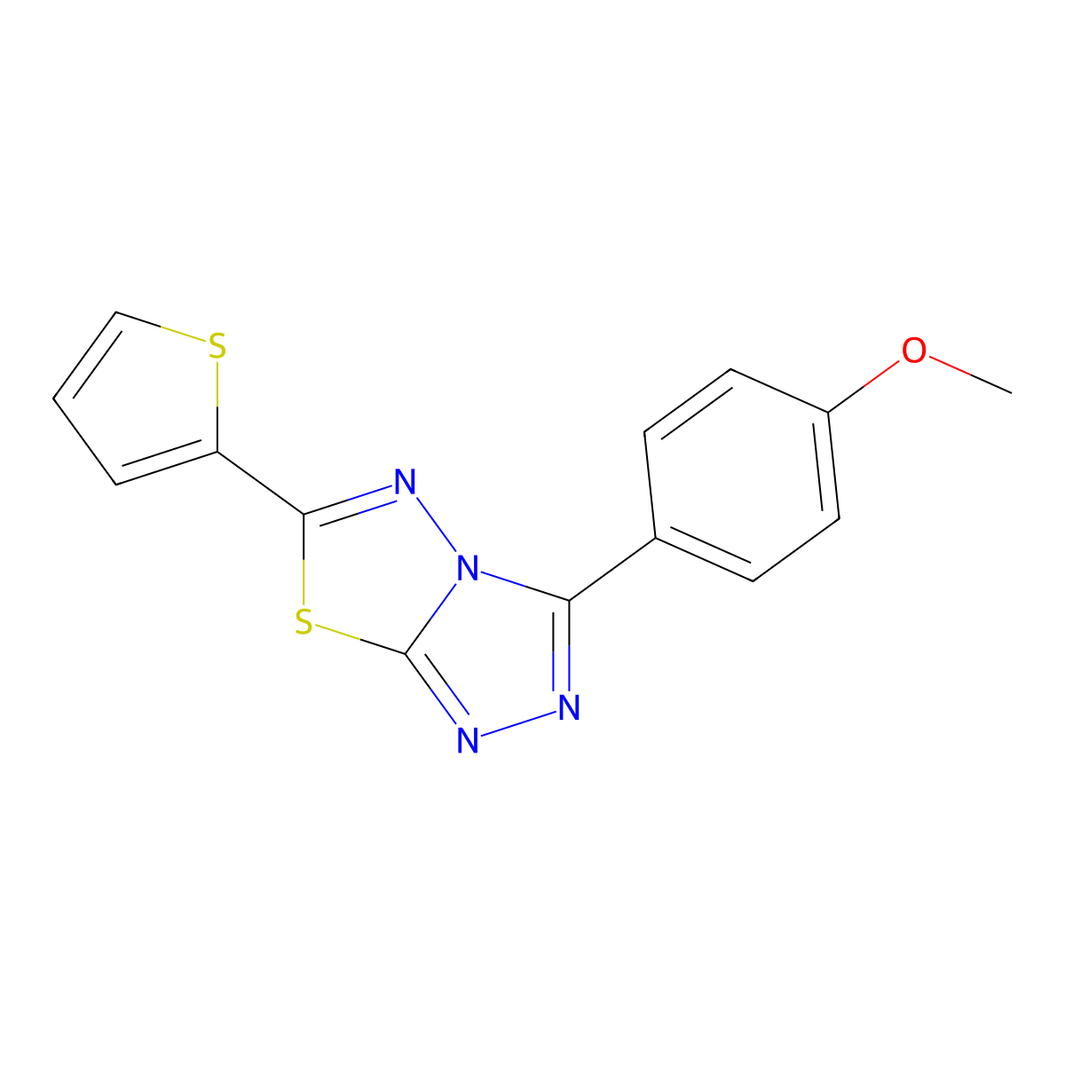 3-(4-Methoxyphenyl)-6-thiophen-2-yl-[1,2,4]triazolo[3,4-b][1,3,4]thiadiazole molecular structure, CAS 577700-42-6