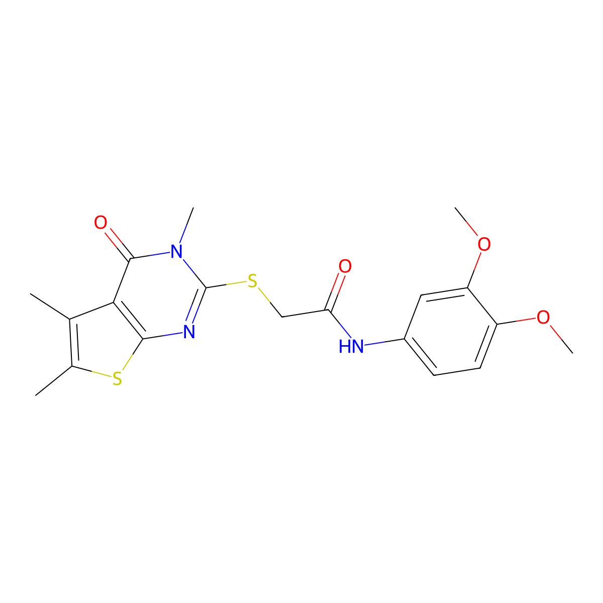 N-(3,4-dimethoxyphenyl)-2-[(3,5,6-trimethyl-4-oxo-3,4-dihydrothieno[2,3-d]pyrimidin-2-yl)sulfanyl]acetamide molecular structure, CAS 577700-51-7