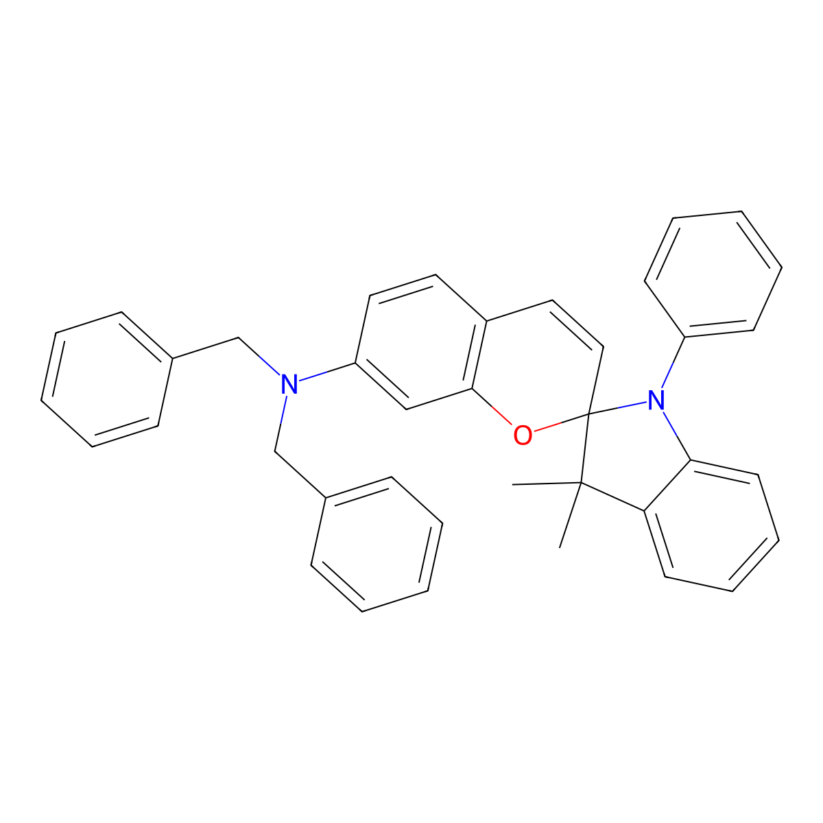 N,N-Dibenzyl-1',3'-dihydro-3',3'-dimethyl-1'-phenylspiro(2H-1-benzopyran-2,2'-(2')indol)-7-amine molecular structure, CAS 57771-08-1