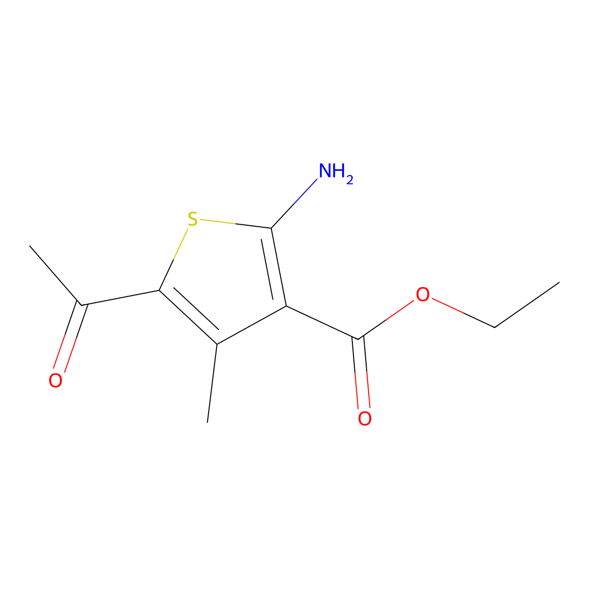 Ethyl 5-acetyl-2-amino-4-methylthiophene-3-carboxylate molecular structure, CAS 57773-41-8