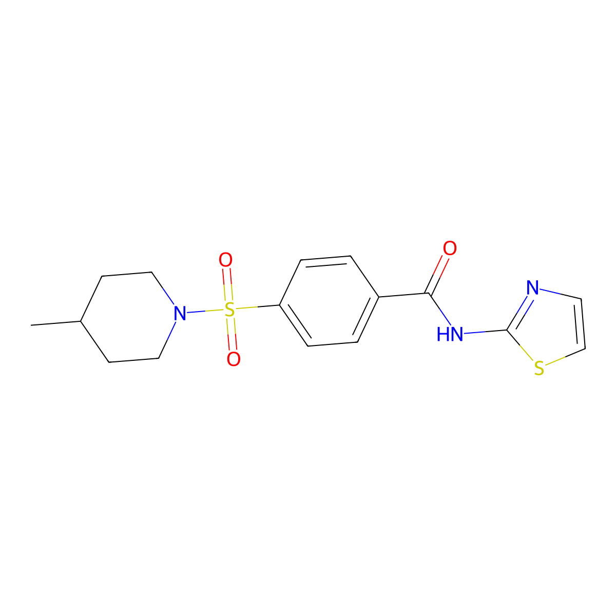 4-((4-methylpiperidin-1-yl)sulfonyl)-N-(thiazol-2-yl)benzamide molecular structure, CAS 577753-24-3