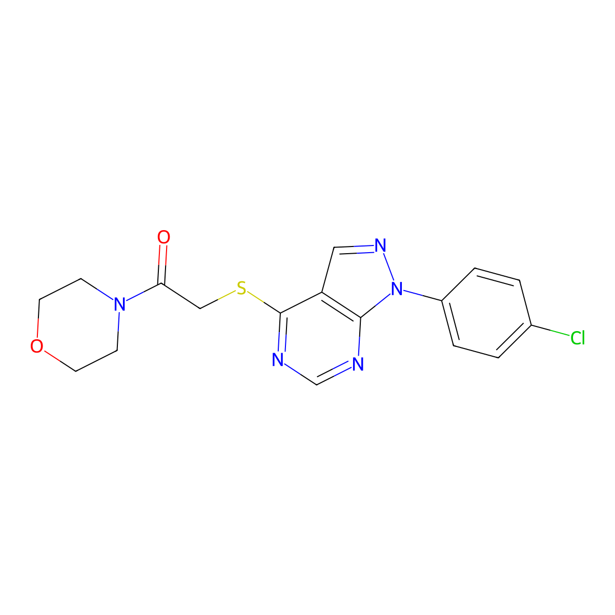 2-((1-(4-chlorophenyl)-1H-pyrazolo[3,4-d]pyrimidin-4-yl)thio)-1-morpholinoethanone molecular structure, CAS 577756-78-6
