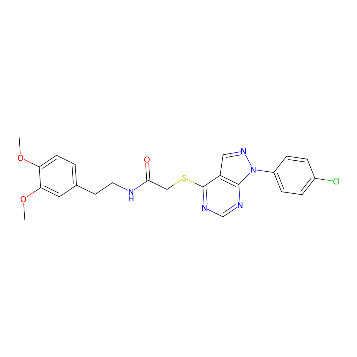 2-((1-(4-chlorophenyl)-1H-pyrazolo[3,4-d]pyrimidin-4-yl)thio)-N-(3,4-dimethoxyphenethyl)acetamide molecular structure, CAS 577756-94-6