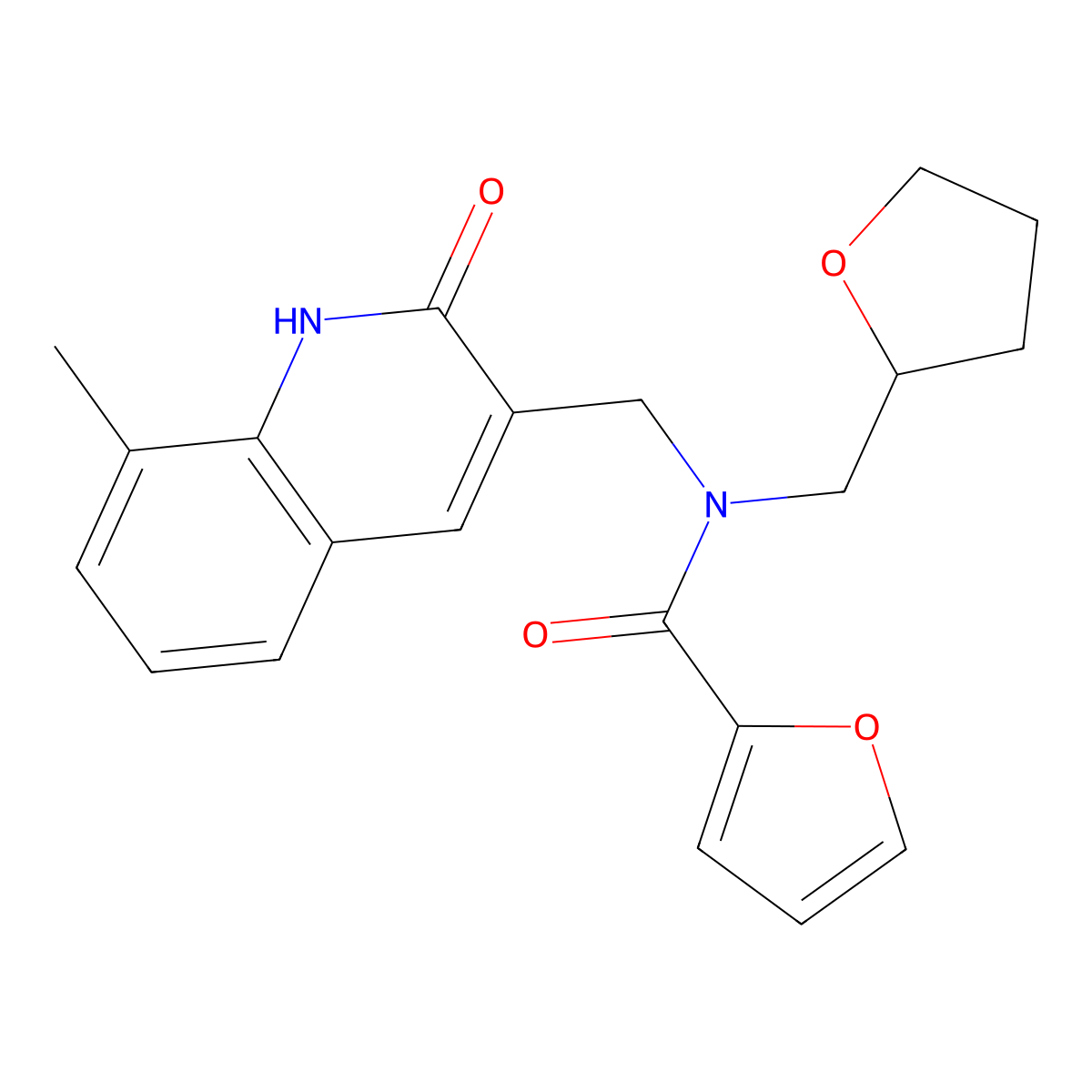 N-[(8-methyl-2-oxo-1H-quinolin-3-yl)methyl]-N-(2-oxolanylmethyl)-2-furancarboxamide molecular structure, CAS 577757-76-7