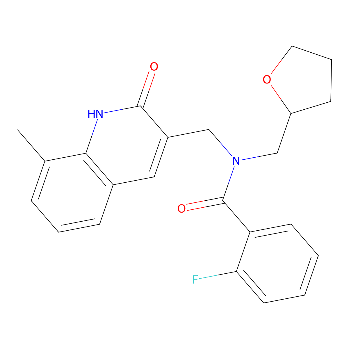 2-fluoro-N-[(8-methyl-2-oxo-1H-quinolin-3-yl)methyl]-N-(oxolan-2-ylmethyl)benzamide molecular structure, CAS 577757-79-0