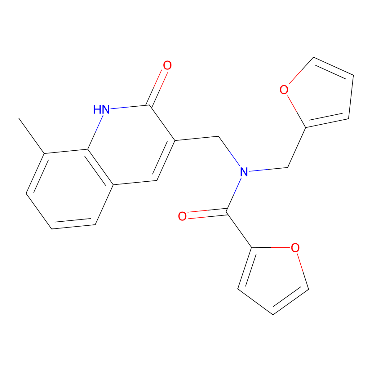 N-(furan-2-ylmethyl)-N-[(8-methyl-2-oxo-1H-quinolin-3-yl)methyl]furan-2-carboxamide molecular structure, CAS 577757-88-1
