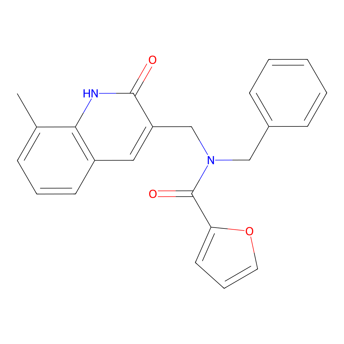 N-benzyl-N-[(8-methyl-2-oxo-1H-quinolin-3-yl)methyl]furan-2-carboxamide molecular structure, CAS 577758-34-0