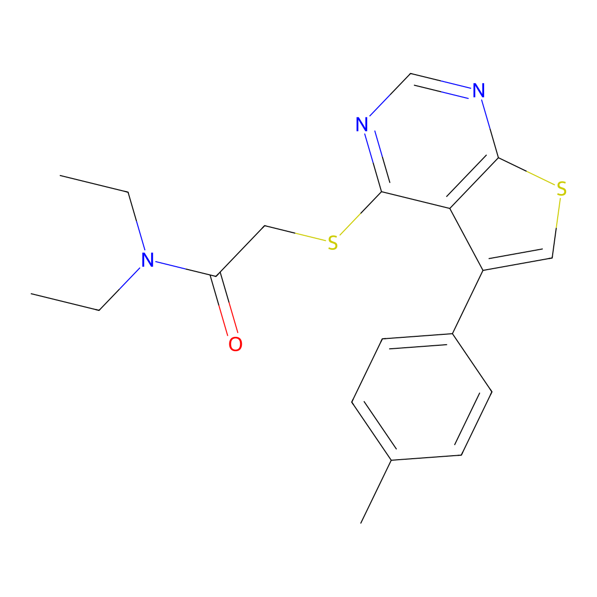 N,N-diethyl-2-{[5-(4-methylphenyl)thieno[2,3-d]pyrimidin-4-yl]sulfanyl}acetamide molecular structure, CAS 577760-70-4