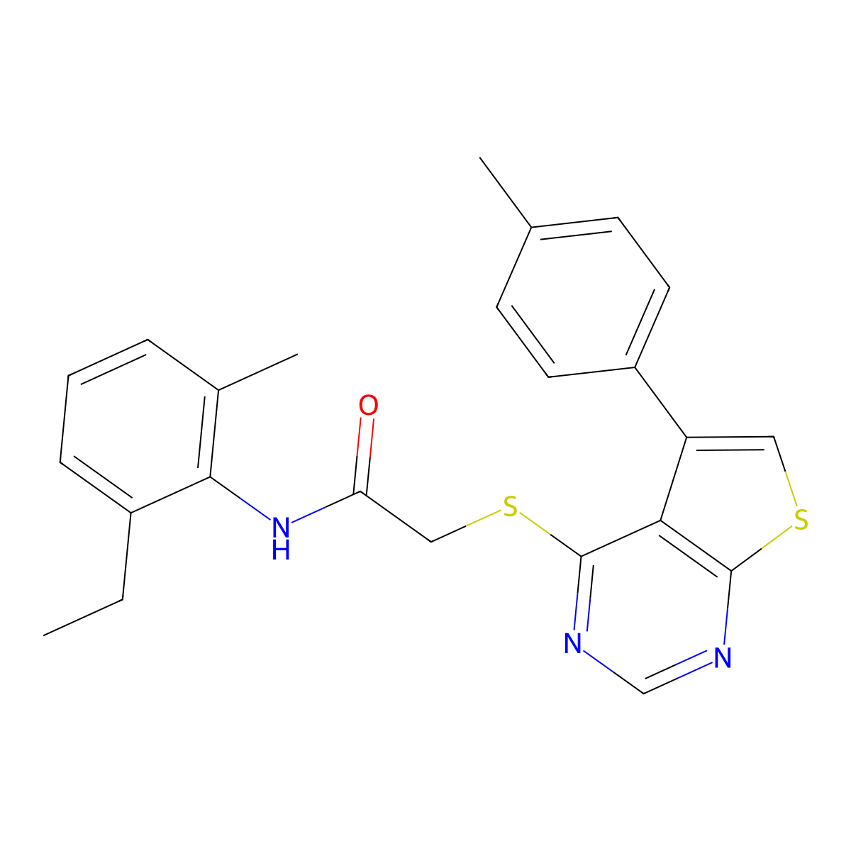 N-(2-ethyl-6-methylphenyl)-2-{[5-(4-methylphenyl)thieno[2,3-d]pyrimidin-4-yl]sulfanyl}acetamide molecular structure, CAS 577760-74-8