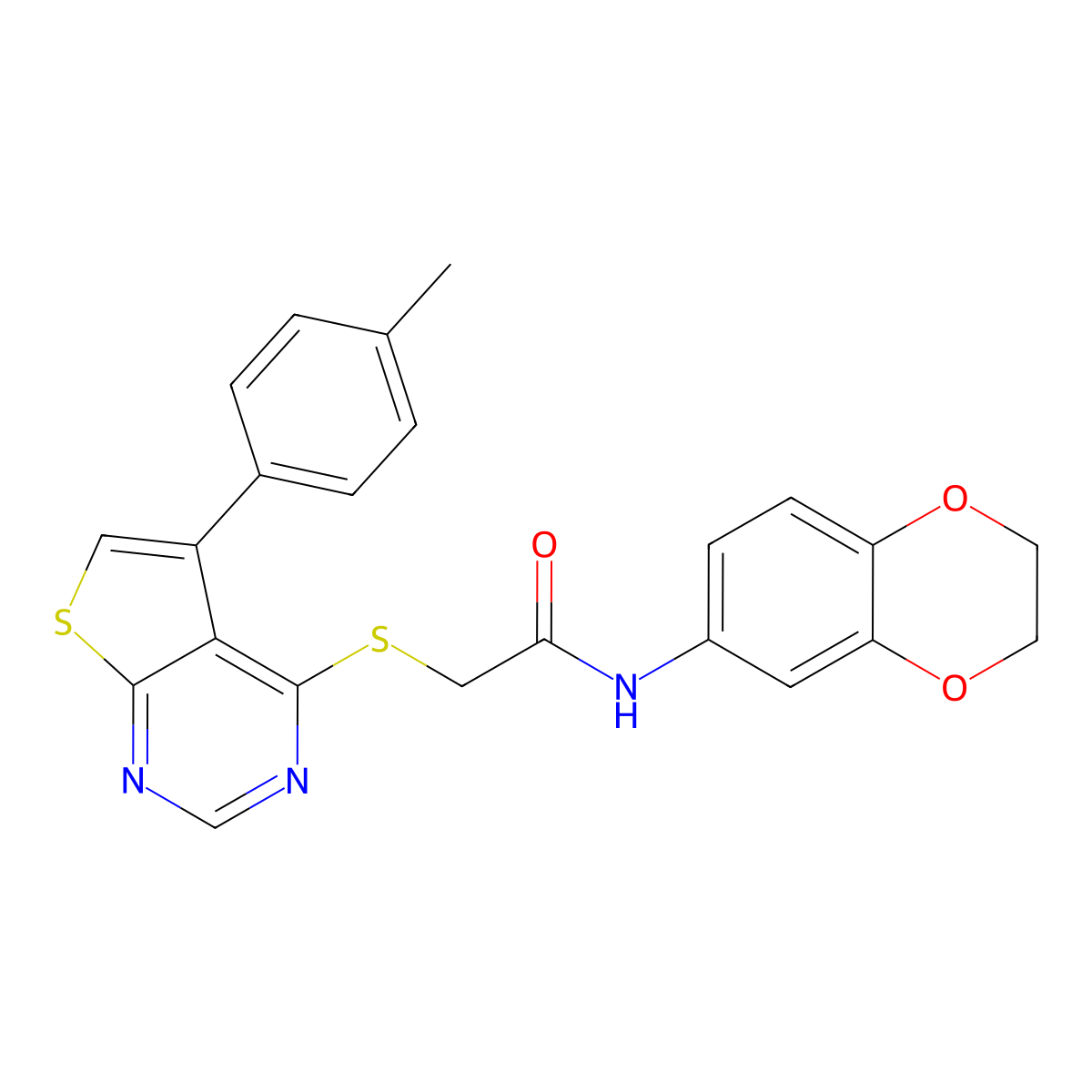 N-(2,3-dihydro-1,4-benzodioxin-6-yl)-2-{[5-(4-methylphenyl)thieno[2,3-d]pyrimidin-4-yl]sulfanyl}acetamide molecular structure, CAS 577760-76-0