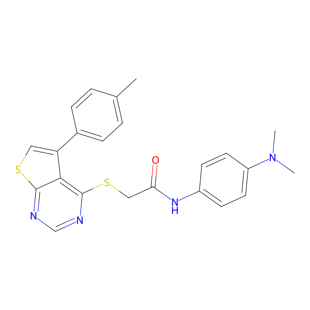 N-[4-(dimethylamino)phenyl]-2-{[5-(4-methylphenyl)thieno[2,3-d]pyrimidin-4-yl]sulfanyl}acetamide molecular structure, CAS 577760-78-2