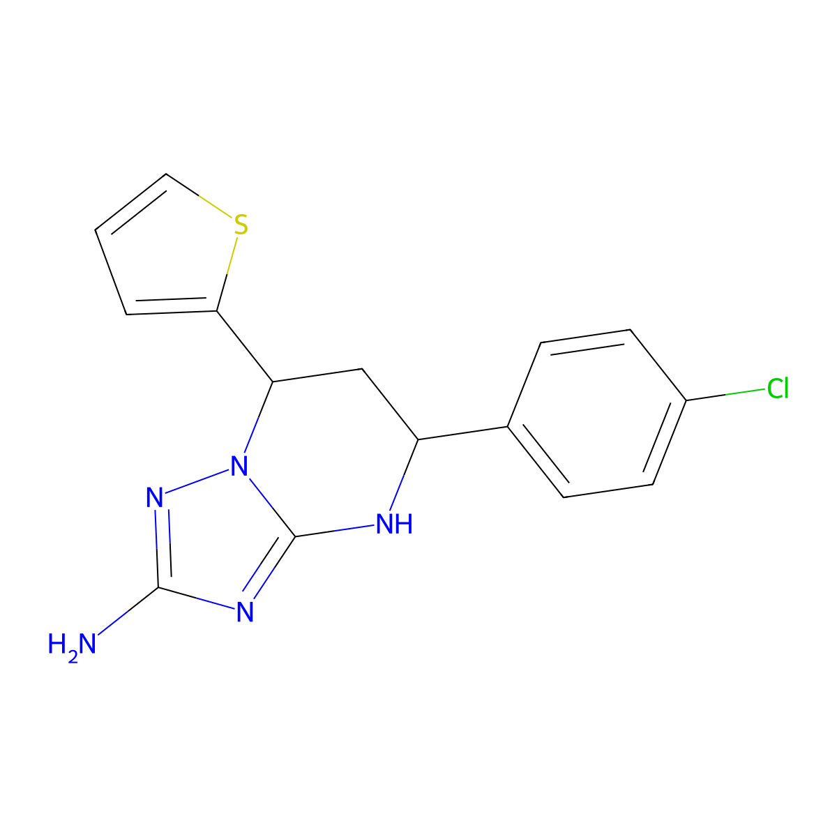 5-(4-Chlorophenyl)-7-(thiophen-2-yl)-4,5,6,7-tetrahydro[1,2,4]triazolo[1,5-a]pyrimidin-2-amine molecular structure, CAS 577761-03-6