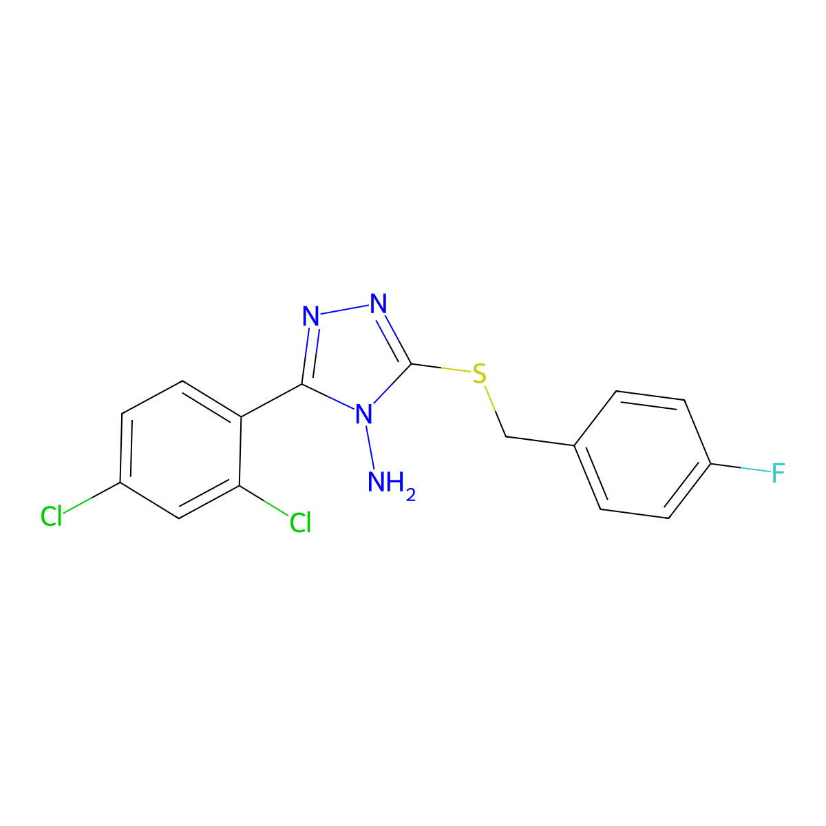 3-(2,4-Dichlorophenyl)-5-((4-fluorobenzyl)thio)-4H-1,2,4-triazol-4-ylamine molecular structure, CAS 577761-06-9