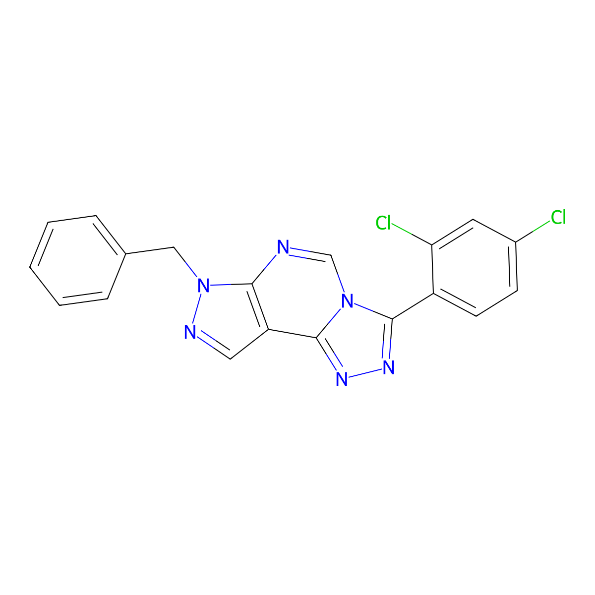 7-benzyl-3-(2,4-dichlorophenyl)-7H-pyrazolo[4,3-e][1,2,4]triazolo[4,3-c]pyrimidine molecular structure, CAS 577761-58-1