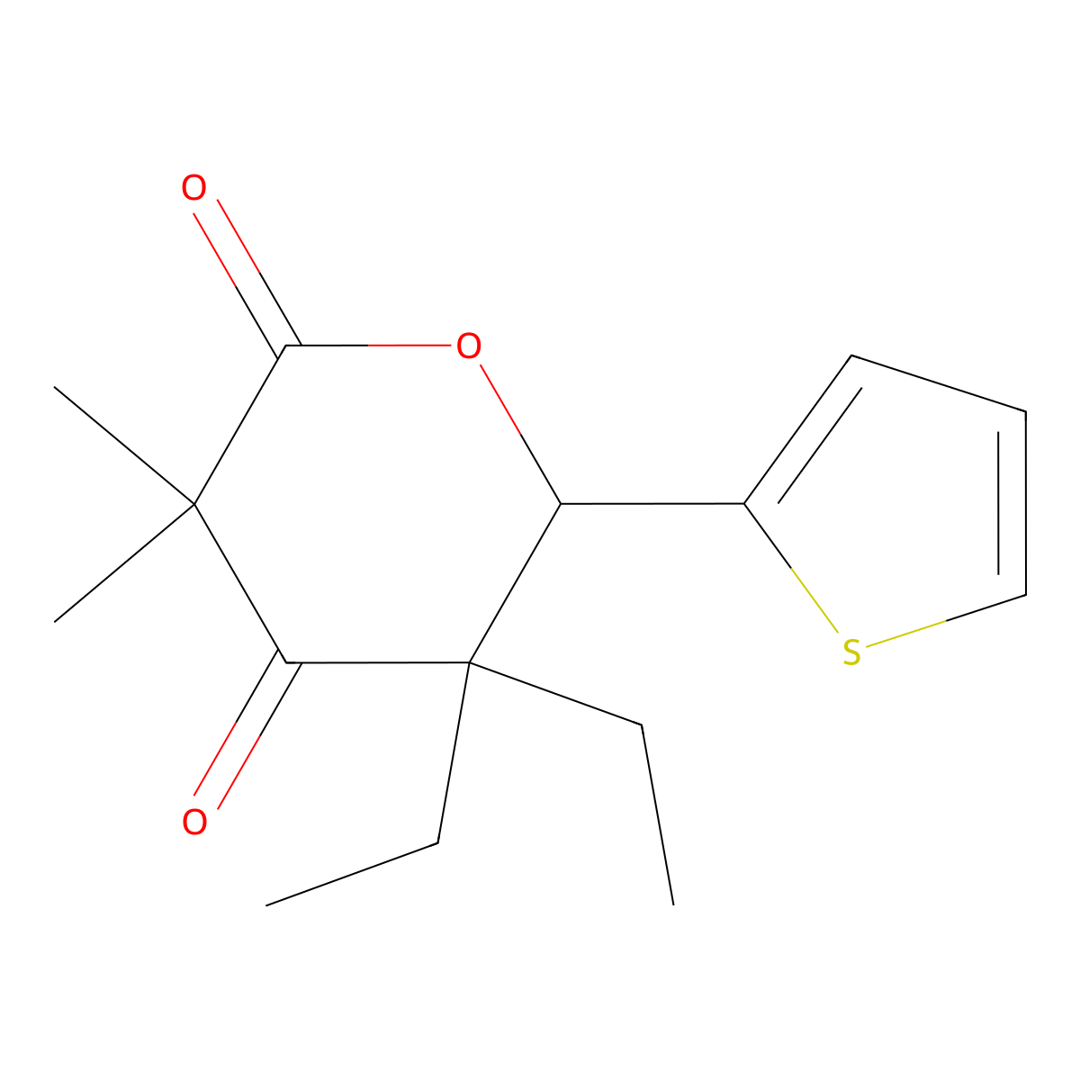 5,5-diethyl-3,3-dimethyl-6-(thiophen-2-yl)dihydro-2H-pyran-2,4(3H)-dione molecular structure, CAS 577761-73-0
