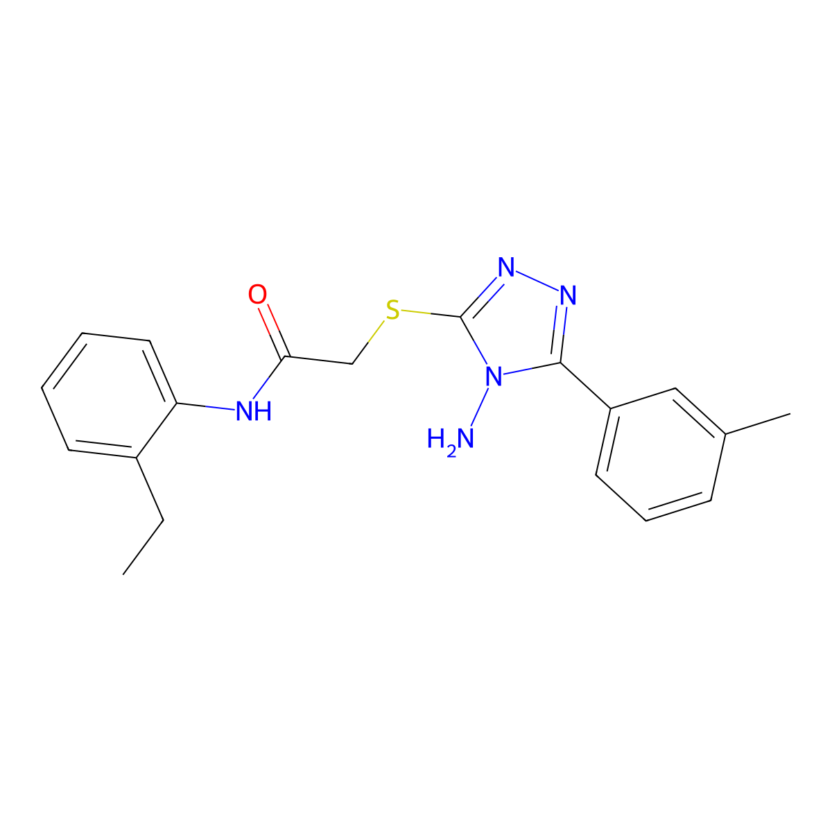 2-((4-amino-5-(m-tolyl)-4H-1,2,4-triazol-3-yl)thio)-N-(2-ethylphenyl)acetamide molecular structure, CAS 577761-79-6