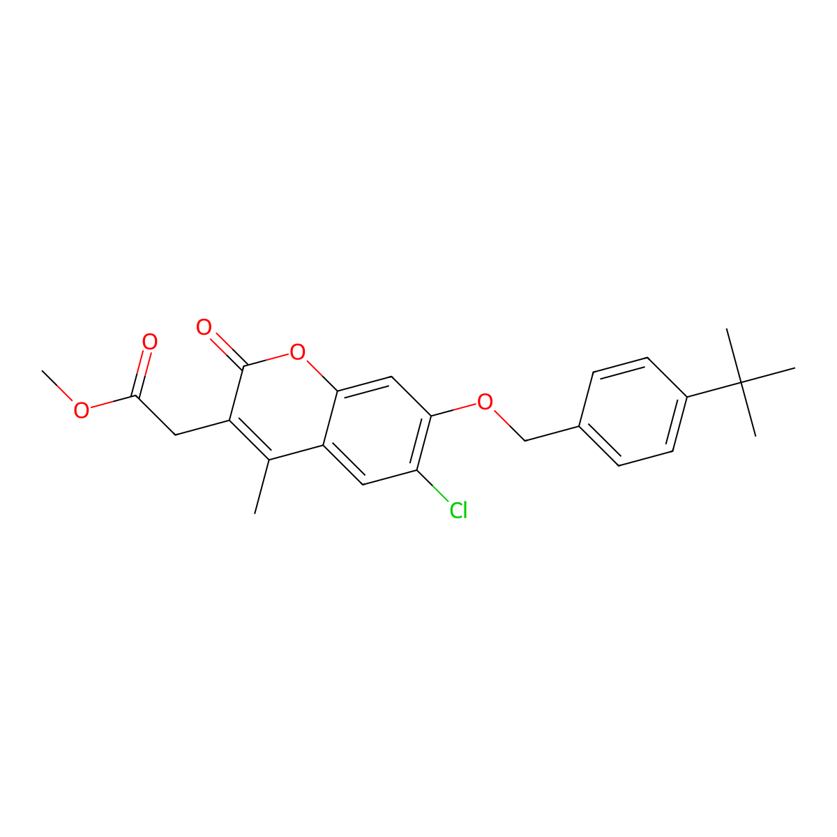 methyl {7-[(4-tert-butylbenzyl)oxy]-6-chloro-4-methyl-2-oxo-2H-chromen-3-yl}acetate molecular structure, CAS 577761-86-5