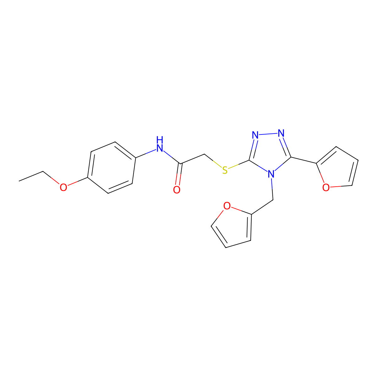 N-(4-ethoxyphenyl)-2-{[5-(furan-2-yl)-4-(furan-2-ylmethyl)-4H-1,2,4-triazol-3-yl]sulfanyl}acetamide molecular structure, CAS 577762-01-7