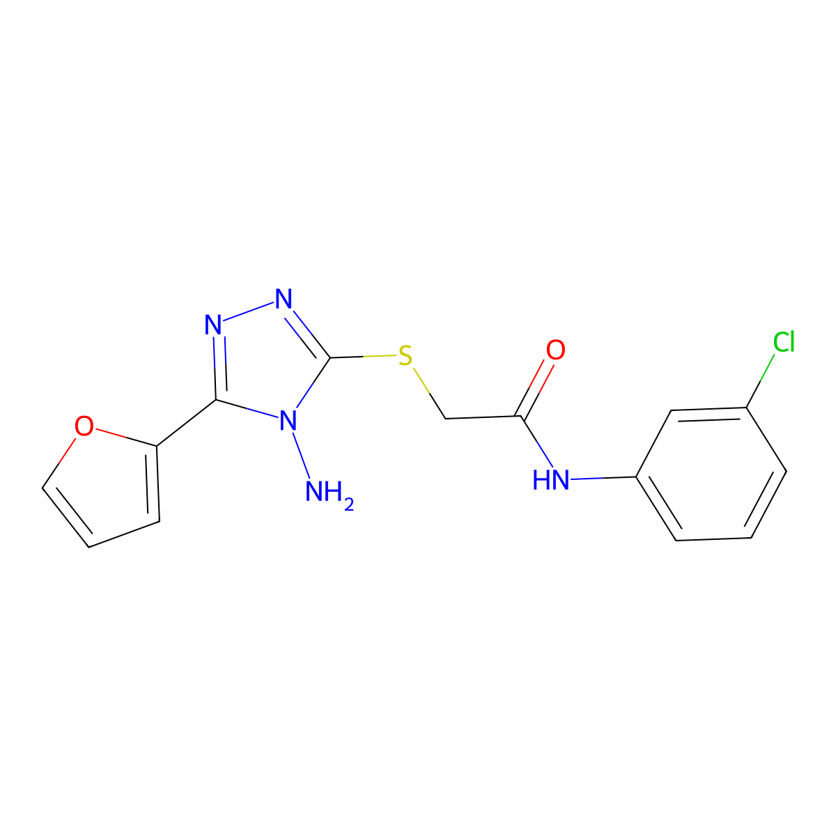 2-((4-amino-5-(furan-2-yl)-4H-1,2,4-triazol-3-yl)thio)-N-(3-chlorophenyl)acetamide molecular structure, CAS 577762-15-3