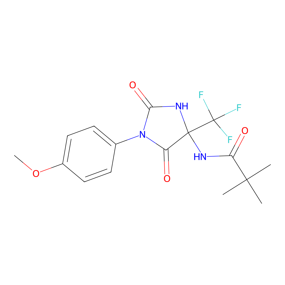 N-[1-(4-methoxyphenyl)-2,5-dioxo-4-(trifluoromethyl)imidazolidin-4-yl]-2,2-dimethylpropanamide molecular structure, CAS 577762-22-2