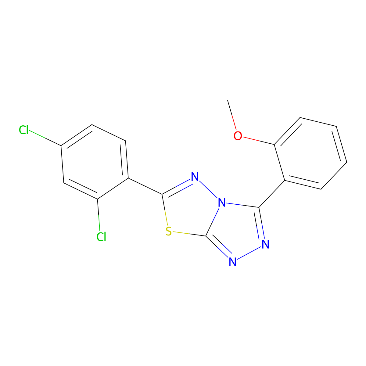6-(2,4-Dichlorophenyl)-3-(2-methoxyphenyl)-[1,2,4]triazolo[3,4-b][1,3,4]thiadiazole molecular structure, CAS 577762-48-2