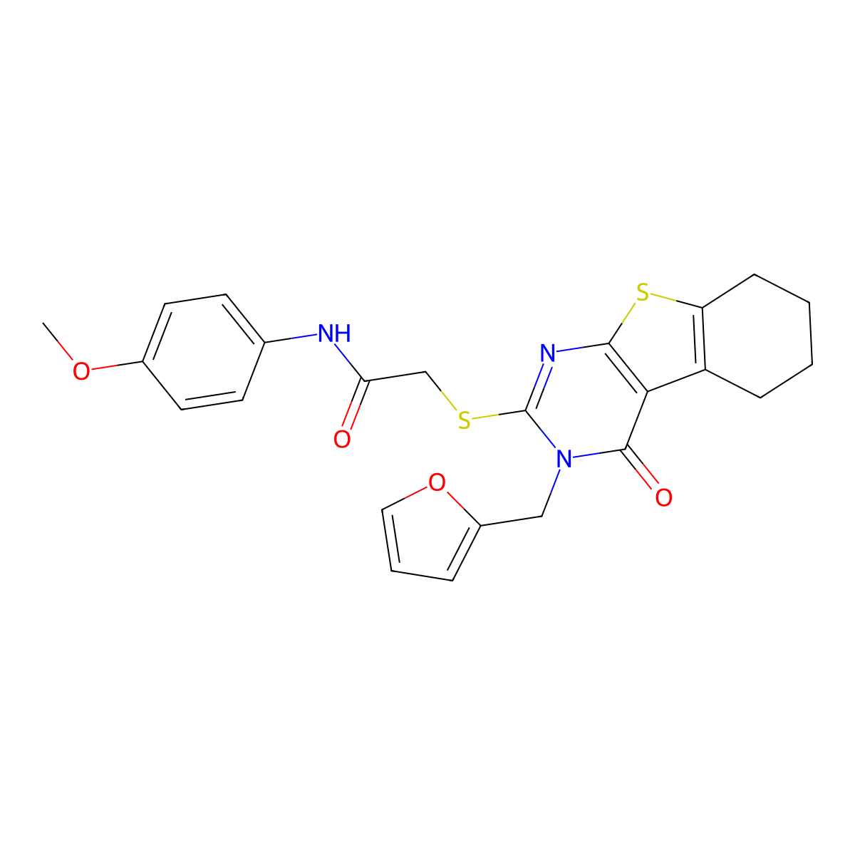 2-[3-(2-furylmethyl)-4-oxo(3,5,6,7,8-pentahydrobenzo[b]thiopheno[2,3-d]pyrimid in-2-ylthio)]-N-(4-methoxyphenyl)acetamide molecular structure, CAS 577762-66-4