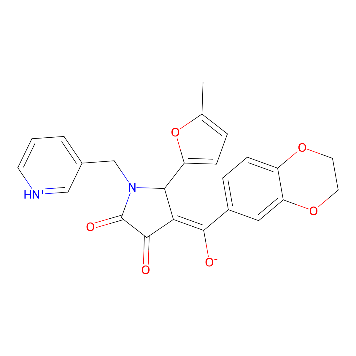 4-(2,3-dihydro-1,4-benzodioxine-6-carbonyl)-3-hydroxy-5-(5-methylfuran-2-yl)-1-[(pyridin-3-yl)methyl]-2,5-dihydro-1H-pyrrol-2-one molecular structure, CAS 577762-76-6