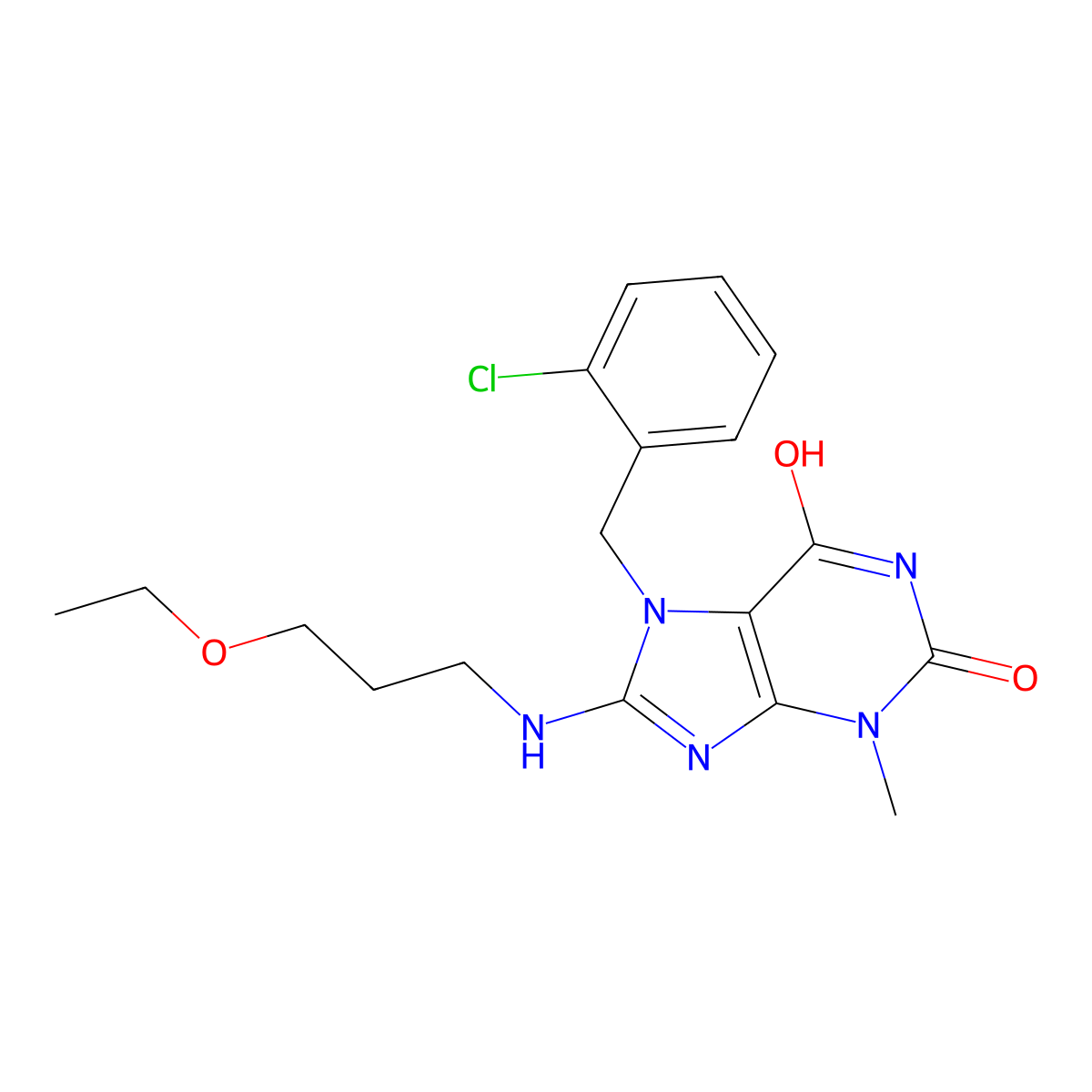 7-[(2-Chlorophenyl)methyl]-8-(3-ethoxypropylamino)-3-methylpurine-2,6-dione molecular structure, CAS 577763-05-4