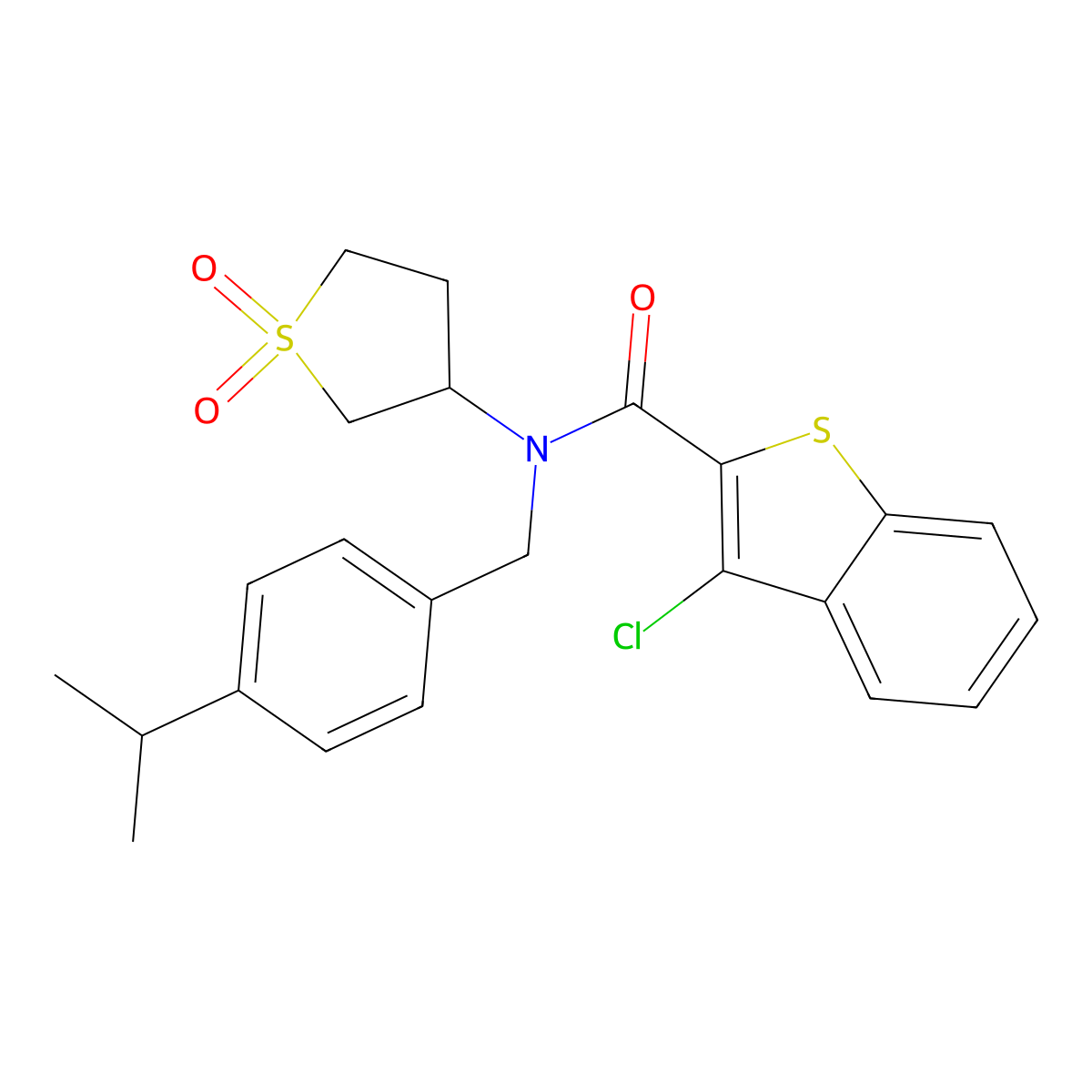 3-chloro-N-(1,1-dioxidotetrahydrothiophen-3-yl)-N-[4-(propan-2-yl)benzyl]-1-benzothiophene-2-carboxamide molecular structure, CAS 577763-10-1