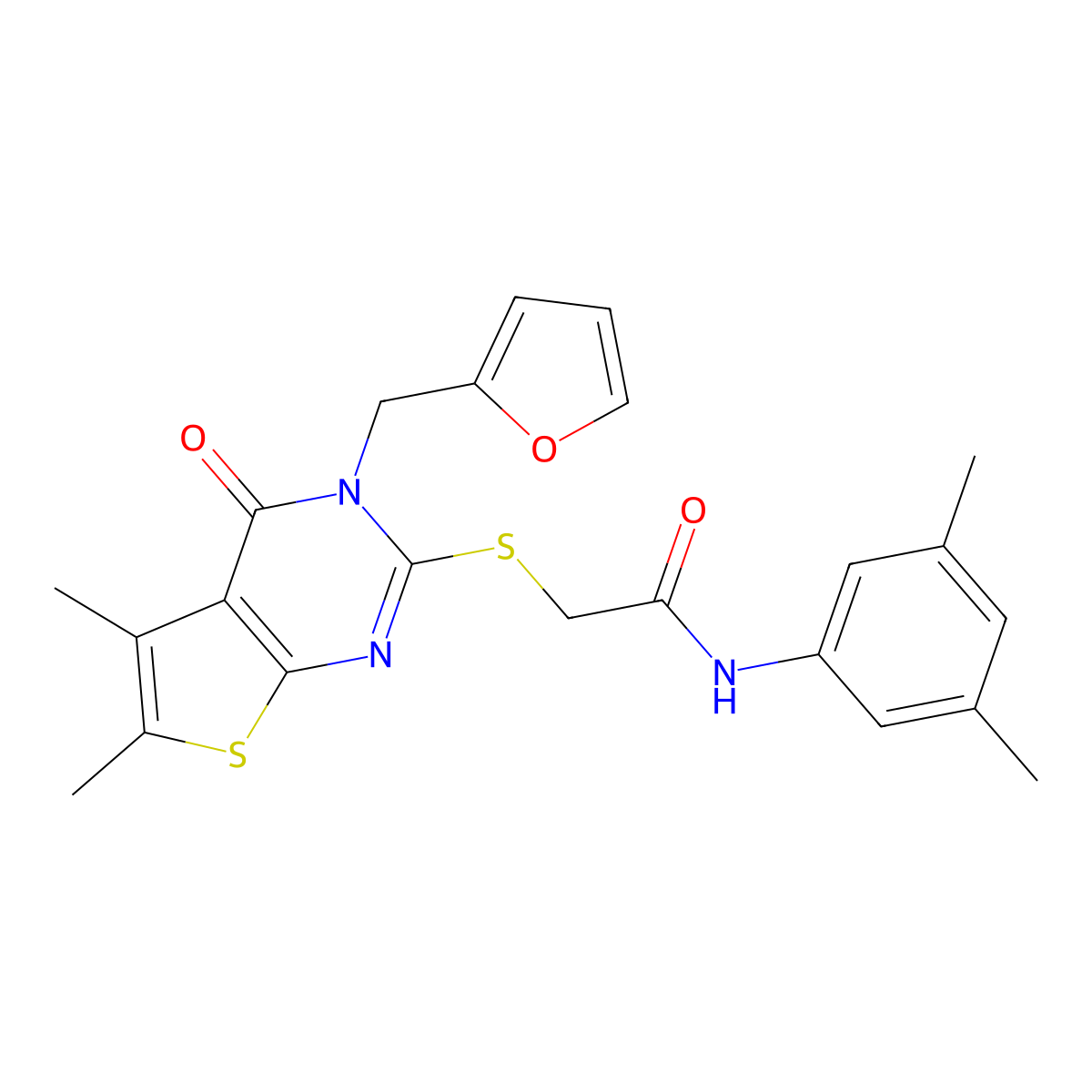 N-(3,5-dimethylphenyl)-2-{[3-(furan-2-ylmethyl)-5,6-dimethyl-4-oxo-3,4-dihydrothieno[2,3-d]pyrimidin-2-yl]sulfanyl}acetamide molecular structure, CAS 577763-24-7