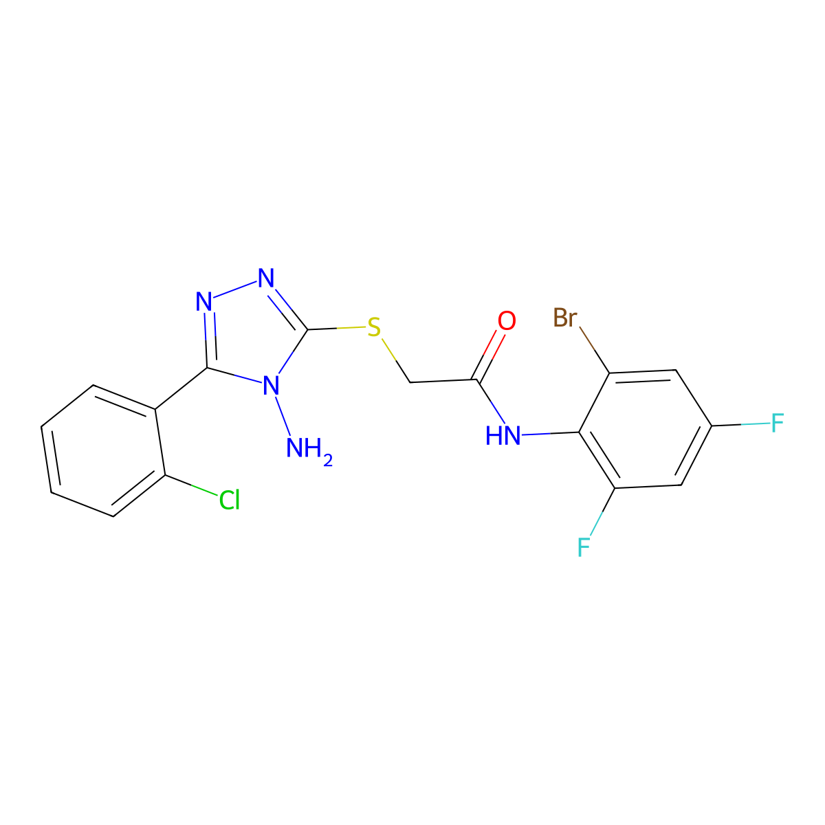 2-{[4-amino-5-(2-chlorophenyl)-4H-1,2,4-triazol-3-yl]sulfanyl}-N-(2-bromo-4,6-difluorophenyl)acetamide molecular structure, CAS 577763-41-8