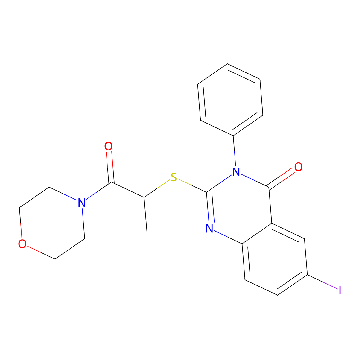 6-Iodo-2-(1-morpholin-4-yl-1-oxopropan-2-yl)sulfanyl-3-phenylquinazolin-4-one molecular structure, CAS 577763-62-3