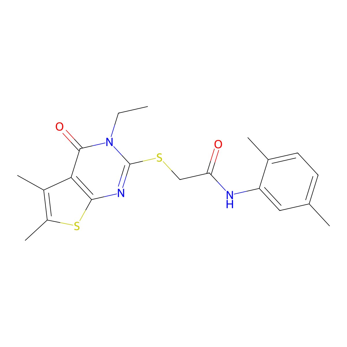 N-(2,5-Dimethylphenyl)-2-((3-ethyl-5,6-dimethyl-4-oxo-3,4-dihydrothieno(2,3-D)pyrimidin-2-YL)sulfanyl)acetamide molecular structure, CAS 577763-65-6
