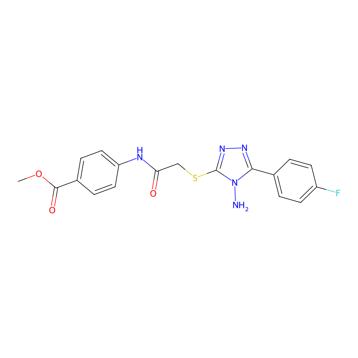 methyl 4-[({[4-amino-5-(4-fluorophenyl)-4H-1,2,4-triazol-3-yl]sulfanyl}acetyl)amino]benzoate molecular structure, CAS 577763-96-3