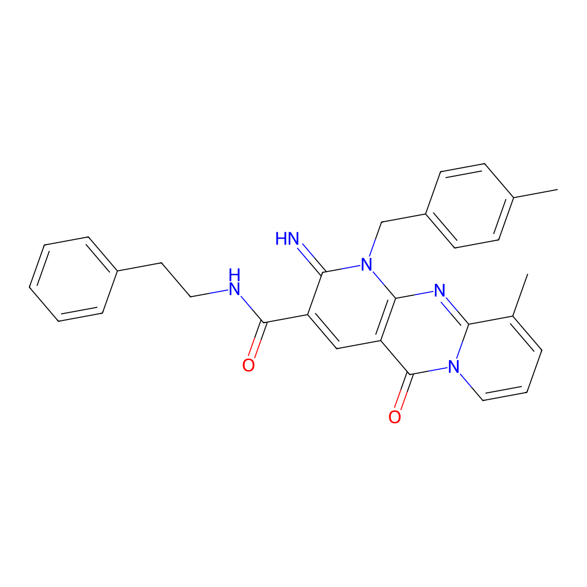 2-imino-10-methyl-1-(4-methylbenzyl)-5-oxo-N-(2-phenylethyl)-1,5-dihydro-2H-dipyrido[1,2-a:2',3'-d]pyrimidine-3-carboxamide molecular structure, CAS 577764-04-6
